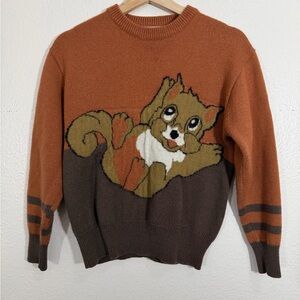 Vintage Wool Sweater Squirrel Chipmunk in retro brown tones Made in Japan